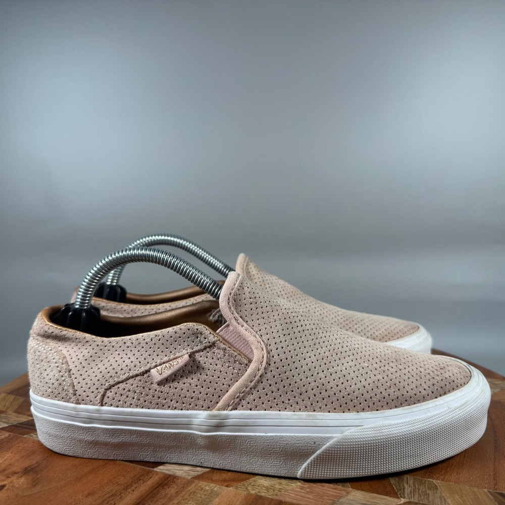 Vans‎ Classic Slip-On Rose Gold Perforated Suede Sneakers Womens 6.0 721356 Pink